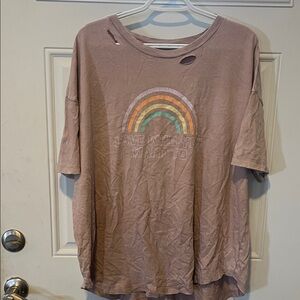 Aerie Brown Tee with Rainbow Graphic